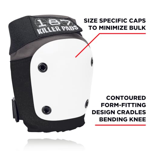 187 Killer Pads Fly Knee Pads Large X-Large Grey White Caps - Impact Protection