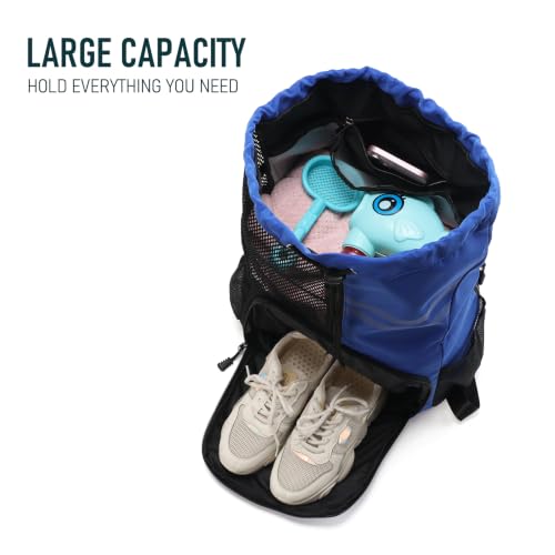 Valleycomfy Blue Unisex Drawstring Gym Backpack with Reflective Strips