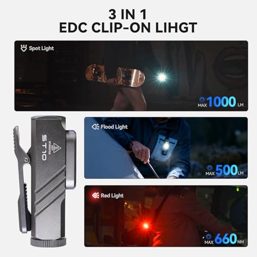 Sofirn ST10 Rechargeable EDC Flashlight 1000 Lumens, Red & White Lights, Gray