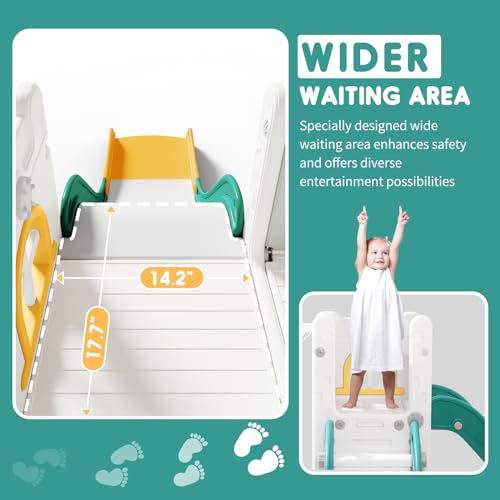 Toddler Indoor Slide with Climber Basketball Hoop and Storage - Wider & Longer