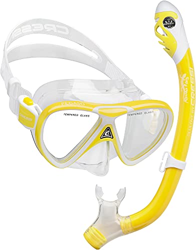 Kids Snorkeling Mask and Dry Snorkel Set - Yellow/White, Ocean Junior