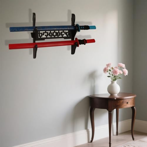 Wall Mount Samurai Sword Display Rack 2-Tier Black - Versatile Weapon Holder
