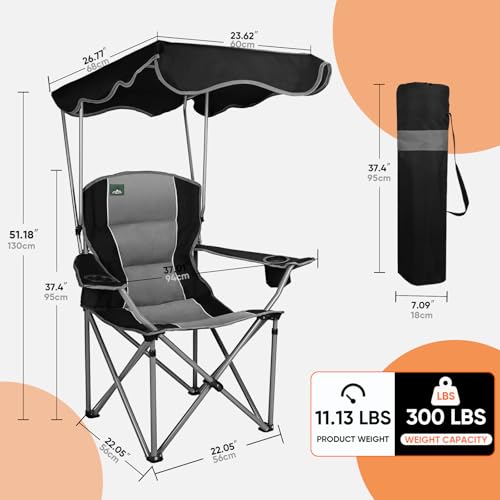 Folding Camping Chair with Canopy Shade - Portable Outdoor Beach & Travel Seat