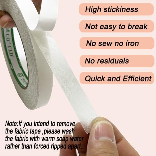 Skiennix Double-Sided Fabric Tape - 1/2 Inch x 100 Ft Clear Self-Adhesive Hemming Tape for Curtains, Clothing & Crafts