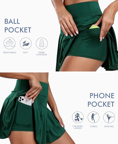 JoyGirl Pleated Tennis Skirt for Women with Shorts - Green, Medium, Pockets