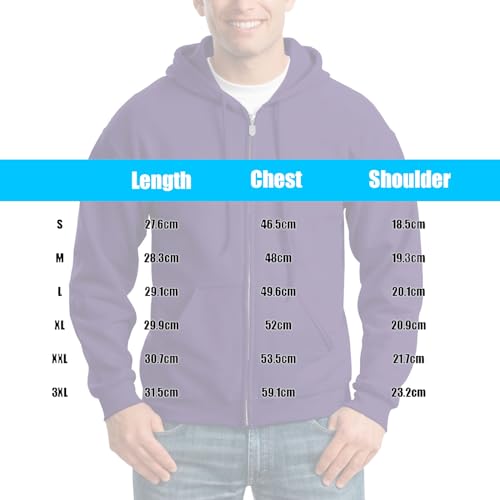 Men's Zip Up Hoodie Fleece Pullover with Kangaroo Pocket - Large / Purple