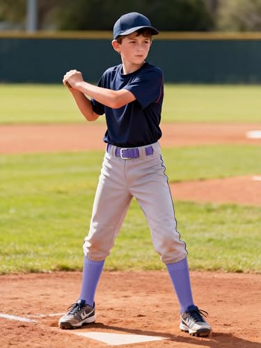 Youth Baseball Socks and Belt Set - Adjustable Softball & Football Accessories Purple 8-12 Years