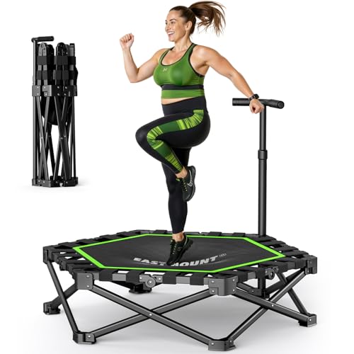 EAST MOUNT Green 42-Inch Foldable Mini Trampoline for Adults, Quiet Indoor Rebounder with Adjustable Handle, 450lbs Capacity
