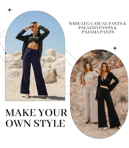 Wide Leg Palazzo Pants for Women No Pockets 3X-Large Plus Long Black - Soft, Stretchy Trousers