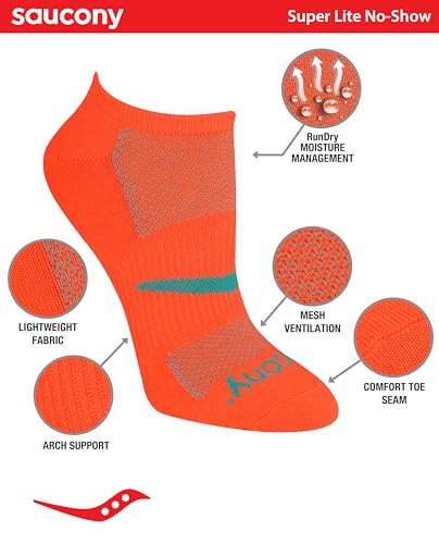 Athletic No-Show Socks - Saucony Women's Performance Super Lite, Medium/Light, 8 Pairs