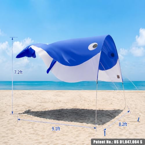 Blue Whale-Shaped Beach Sun Shade Canopy - Family UV Protection Tent