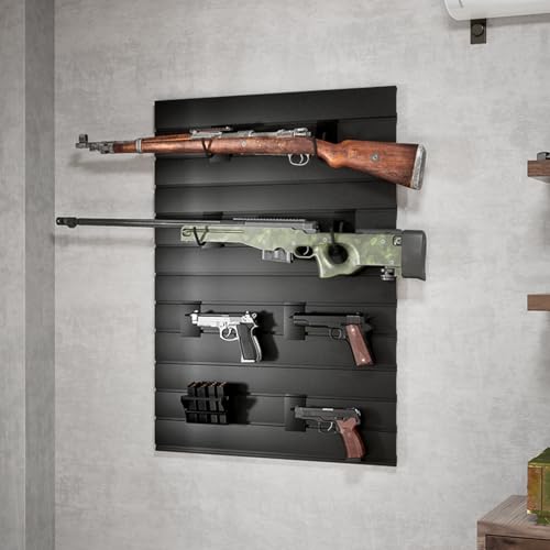 Gun Wall Rack with Magazine Storage - Modular Rifle & Pistol Organizer, Black