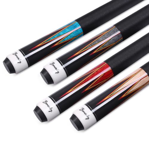 58-Inch Pool Cue Set of 4 with Maple Shafts and 13mm Tips for Billiards