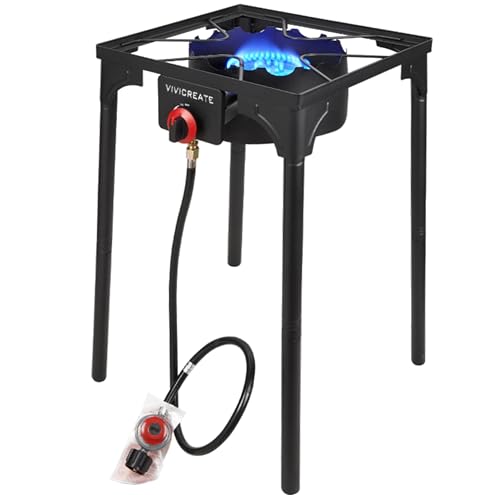 Outdoor Propane Gas Stove 30,000 BTU with Adjustable Stand and Regulator for Camping & Patio