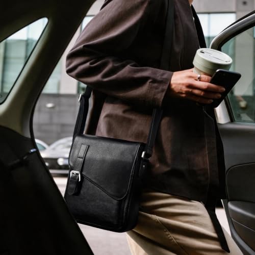 Augus Genuine Leather Messenger Bag for Men - Black1, Fits 11.5" Tablet