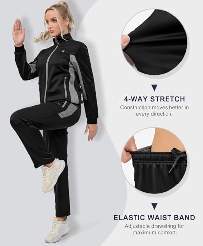 Women’s 2-Piece Tracksuit Sweatsuit Outfit - Large Black
