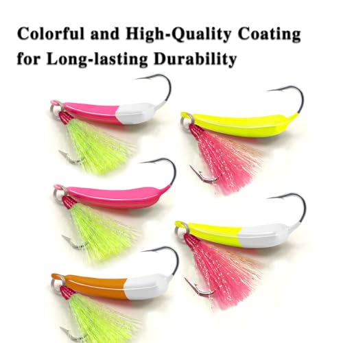 Mixed Color 3/8oz Fishing Jig Heads with Teaser Hooks - Saltwater Stand Up Jigs 5 Pack