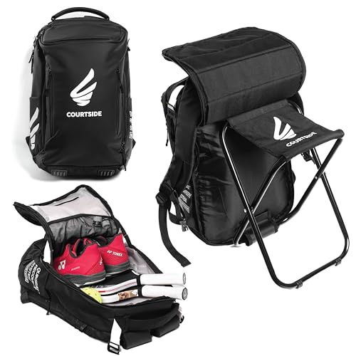 Courtside Pickleball Backpack with Fold-Out Seat and Water Bottle Pockets