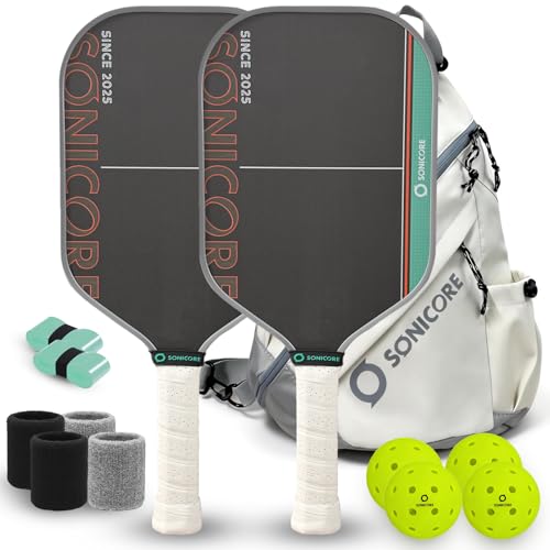 Sonicore Urban Mint Pickleball Paddle Set of 2 with 4 Balls & Bag - Beginner & Intermediate