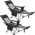 Overmont 2 Pack Reclining Camping Chairs with Footrest – Lightweight & Portable, Black