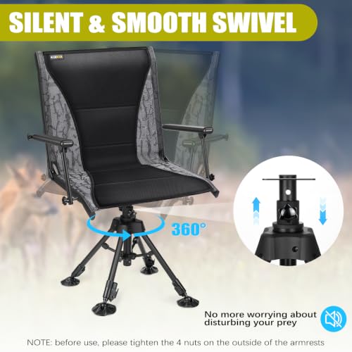 Heavy-Duty Swivel Hunting Chair 400lbs Capacity Silent Ground Seat