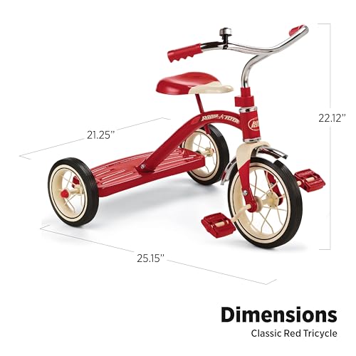Radio Flyer Classic Red Tricycle for Ages 2-4 - Split Single Deck, 10" Front Wheel & Bell