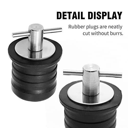 2 Pack 1-1/4 Inch T-Handle Drain Plugs - Rubber Sealed Locking Marine Drainage
