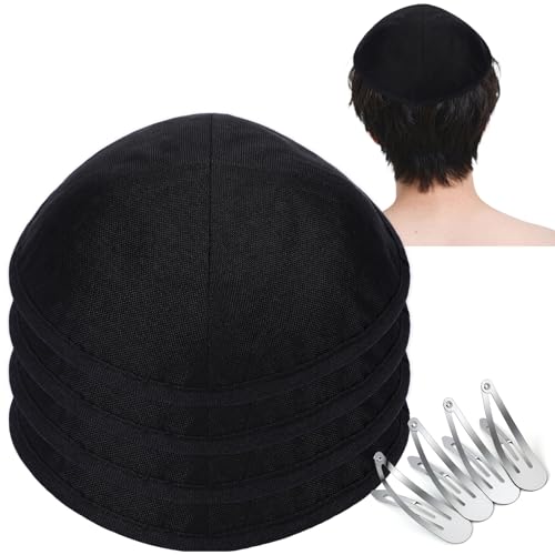 Black Linen Yarmulke Kippah with Clips - Men’s Religious Headwear - Variation 4