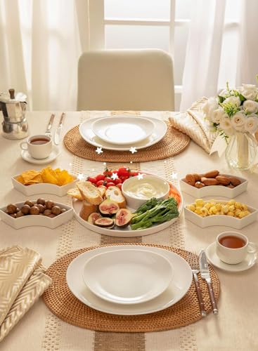 Sweese Porcelain Divided Serving Dishes Set - White, 5 Compartments for Party Snacks