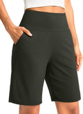 G Gradual Women's Bermuda Long Shorts - High Waisted, Knee Length with Pockets for Athletic Workouts