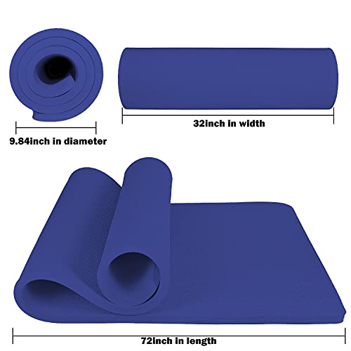 Blue 4/5 Inch Thick TPE Yoga Mat - Non-Slip, Extra Support, Large 72" x 32"