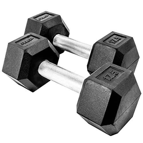 17.5 lb Pair Rubber Hex Dumbbells - Low Odor, Fully Knurled Handles for Strength Training