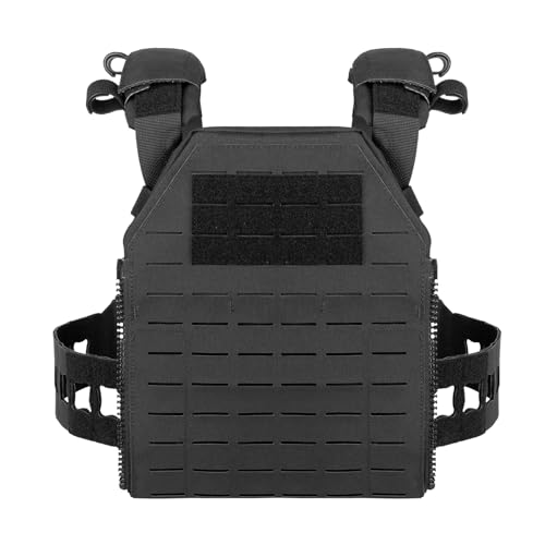 One Size Tactical Training Vest with PALS System - Black, Adjustable Straps
