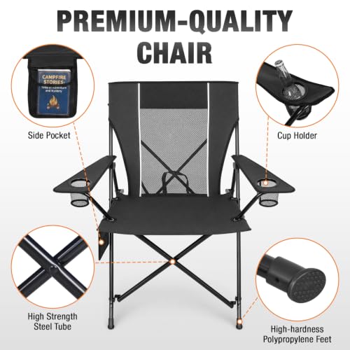 Portable Folding Camping Chair with Mesh Back and Black Variation