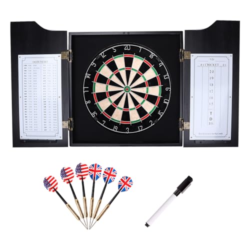 GSE Pro Black Solid Wood Dartboard Cabinet Set with Bristle Dartboard & Accessories