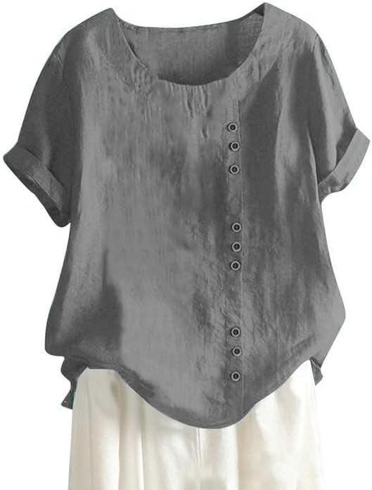 Skiennix Plus Size Workout Tops - Oversized Crew Neck Short Sleeve Cotton Blend Tee for Women