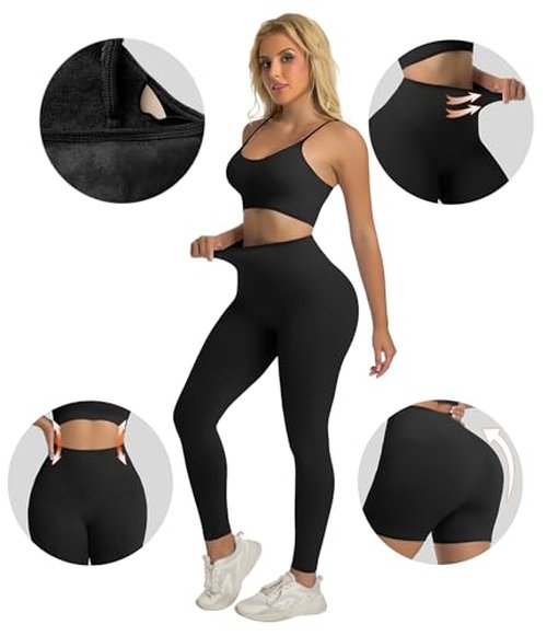 YOAKUKA Women's 4 Piece Workout Sets Seamless Acid Wash Yoga Outfits with Short Sleeve Top Sports Bra Biker Shorts High Waist Leggings Active Set
