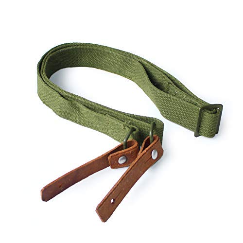 Vintage Canvas Rifle Sling with Genuine Leather Connectors Adjustable Strap