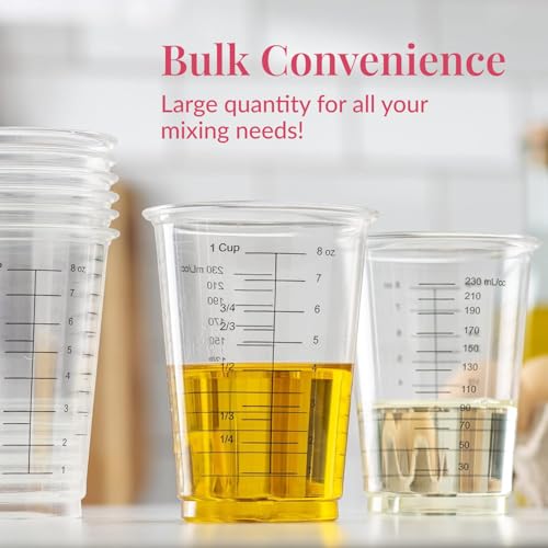 Disposable Measuring Cups Set - 50 Clear 8 oz Plastic Mixing Cups for Baking & Crafts