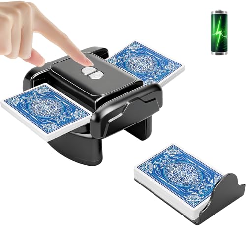Black Rechargeable Automatic Card Shuffler for 1-2 Decks, Low Noise & Portable