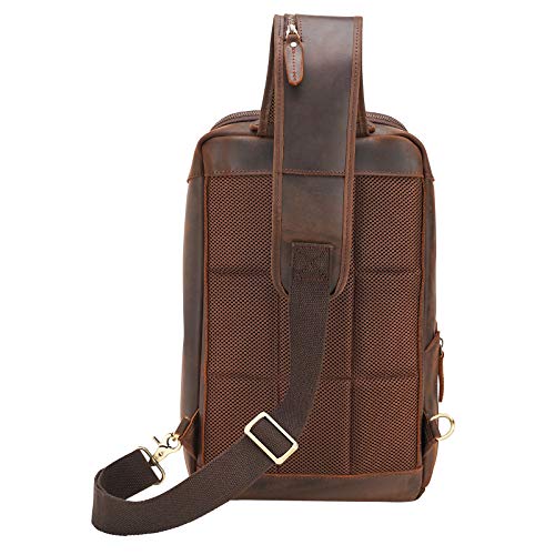 Polare Men's Small Dark Brown Leather Sling Shoulder Bag Travel & Hiking