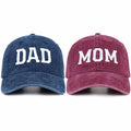 Mom and Dad Hats for New Parents Gift Set - Embroidered Adjustable Baseball Caps, Red Mom & Blue Dad, One Size