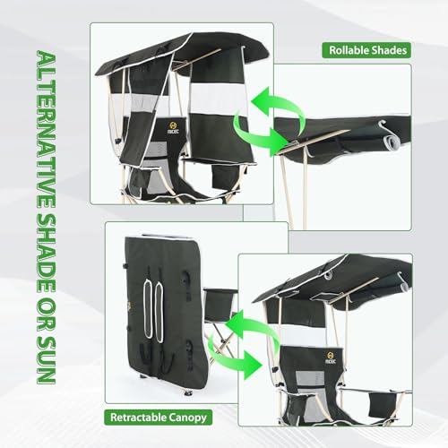 Green Canopy Camping Chair with Footrest - 2 Pack Adjustable & Portable