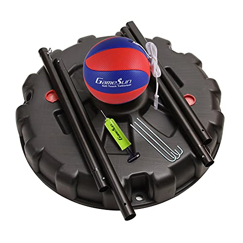 Portable Tetherball Set with Water-Base, Poles & Soft Tetherball - Outdoor Backyard Fun