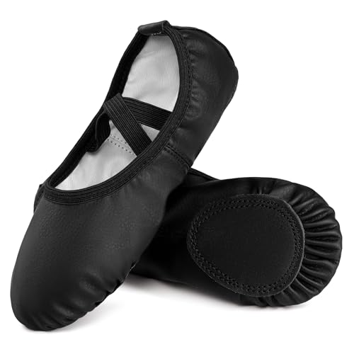 Dynadans Soft Leather Ballet Slippers for Girls Boys Toddler Kids Women - 2 Little Kid / Black