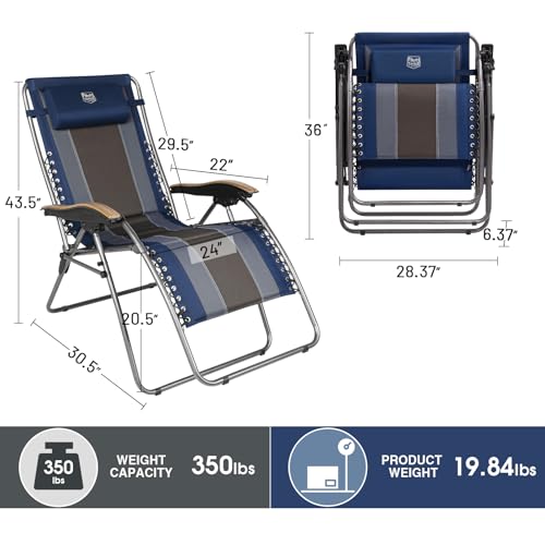 Timber Ridge Blue Oversized Zero Gravity Lounge Chair with Padded Seat & Cup Holder - Foldable Camping & Outdoor Recliner