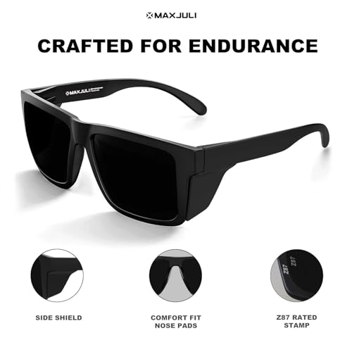 MAXJULI XXL Size Z87 Sunglasses with Side Shield - Super Dark for Big Wide Heads Men TR90 UV400 Protection