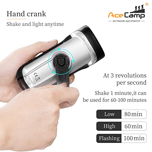 Hand Crank Solar Powered Emergency Flashlight for Outdoor Camping Hiking