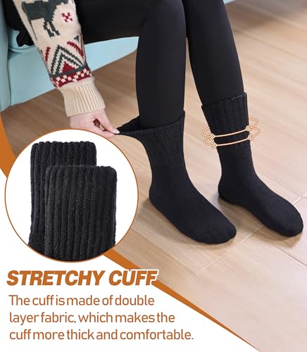 DYW Womens Merino Wool Thermal Boot Socks 3 Pairs Black Winter Cozy Hiking & Work