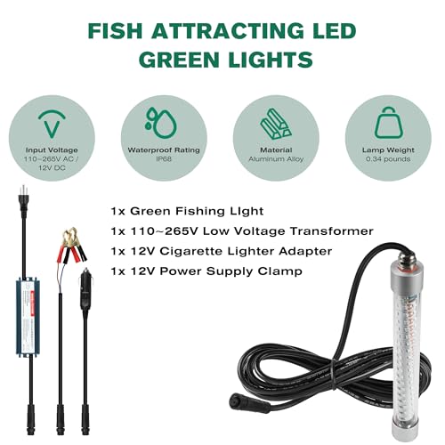 XXK 16.4FT F2 Underwater Green Fishing Light 100W for Dock & Deep Water Fishing